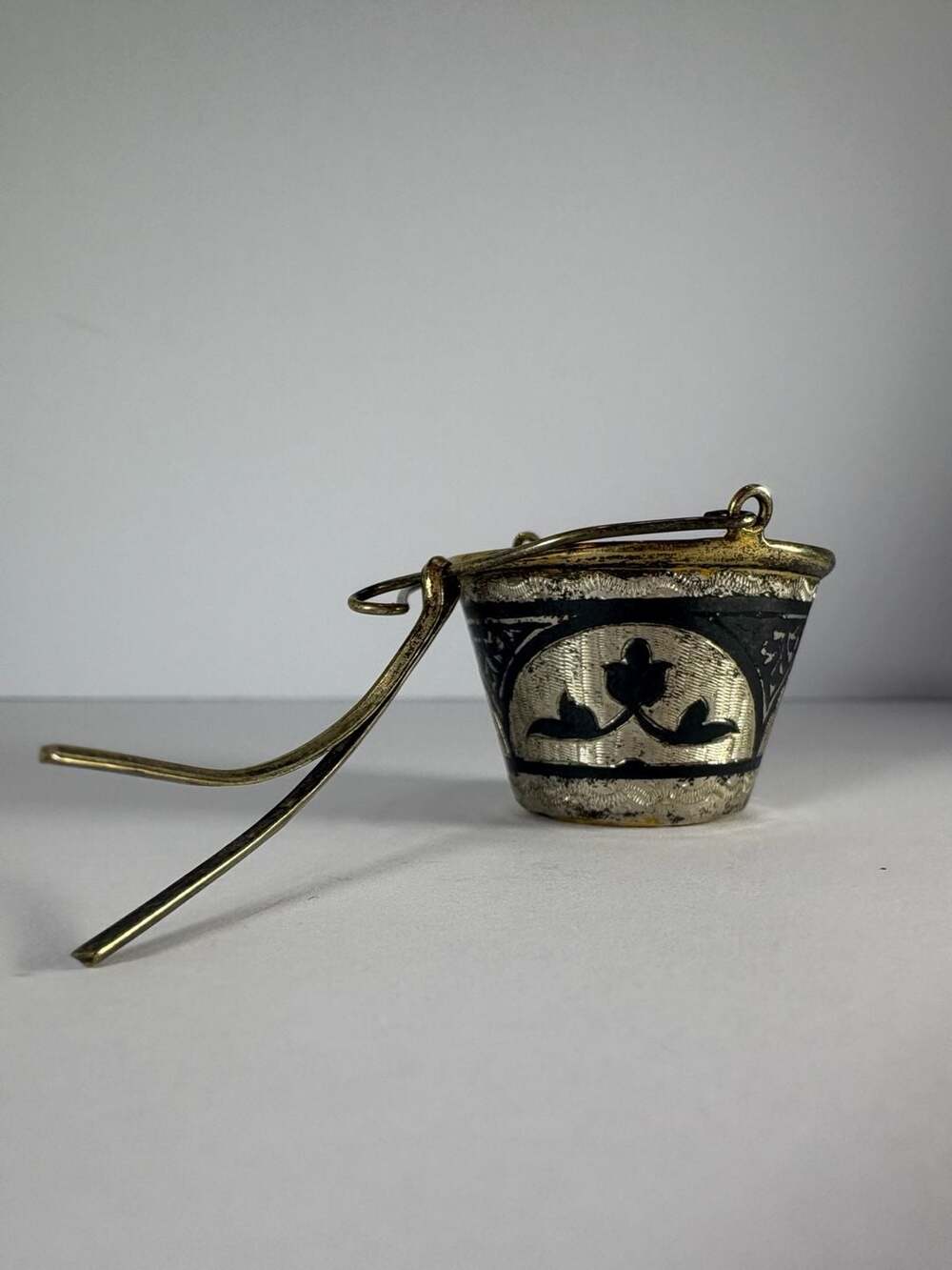 Vintage Kubachi Silver Teapot Strainer with Niello and Gilt USSR